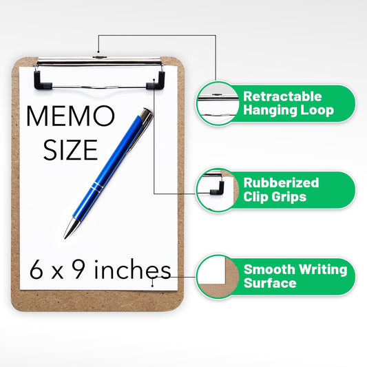 Mini Clipboard 6" x 9" (Set of 30) Memo Clipboard | Small Clipboards 6x9 with Low Profile Clip, Mini Clipboards 6x9, Little Clipboards Half Size | Office, Teacher, Classroom & Back to School Supplies