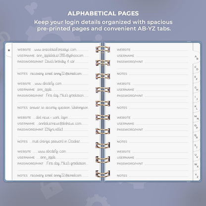 Clever Fox Password Book Spiral – Internet Address & Password Organizer with Laminated Alphabetical Tabs – Password Keeper Journal – Hardcover, Medium Size, 6.1x7.7” (Mystic Blue)