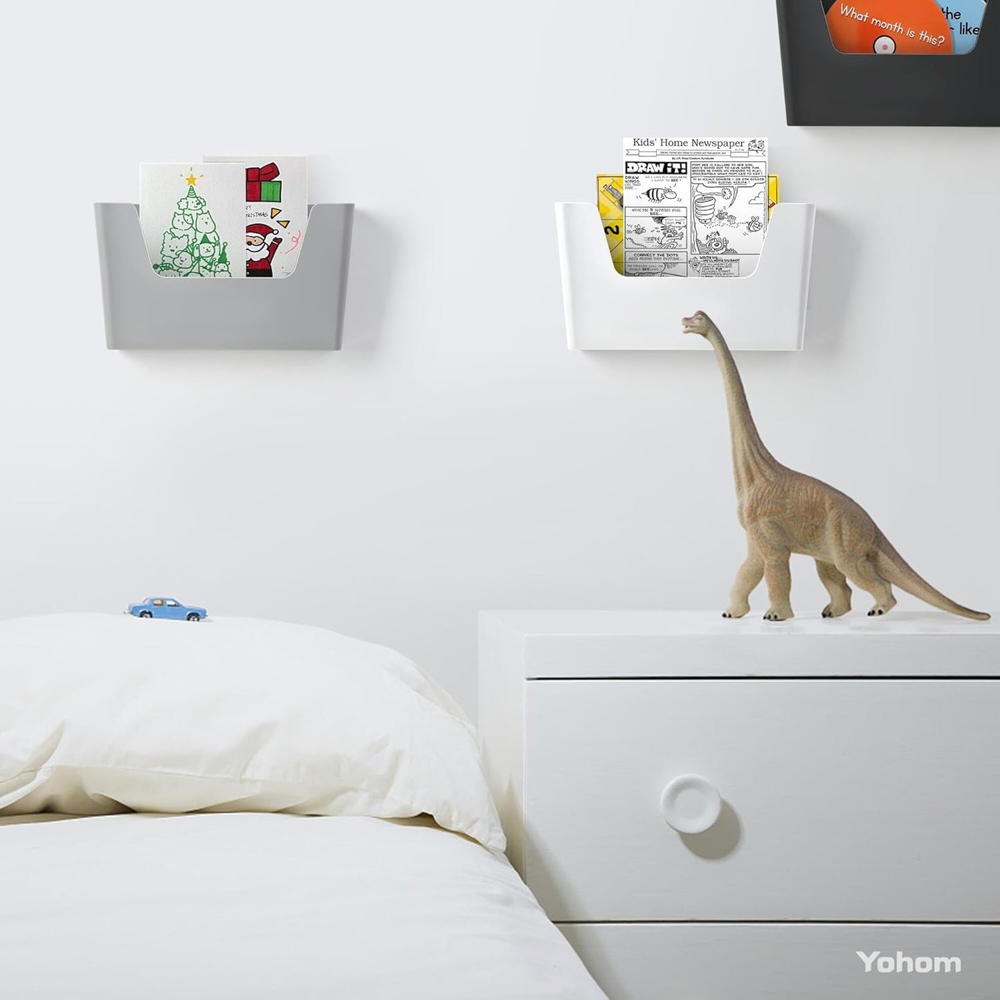 YOHOM No Drilling File Holder Wall Mails Magazines Organizer Adhesive Door Mount, Single Pocket(WHITE, 1 PCS)