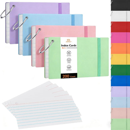 NEEWAY Ruled Index Cards with Ring 3x5 Inches, 200 Count Note Cards Lined, Flash Cards with Rings for Studying, Home and Office (Black)