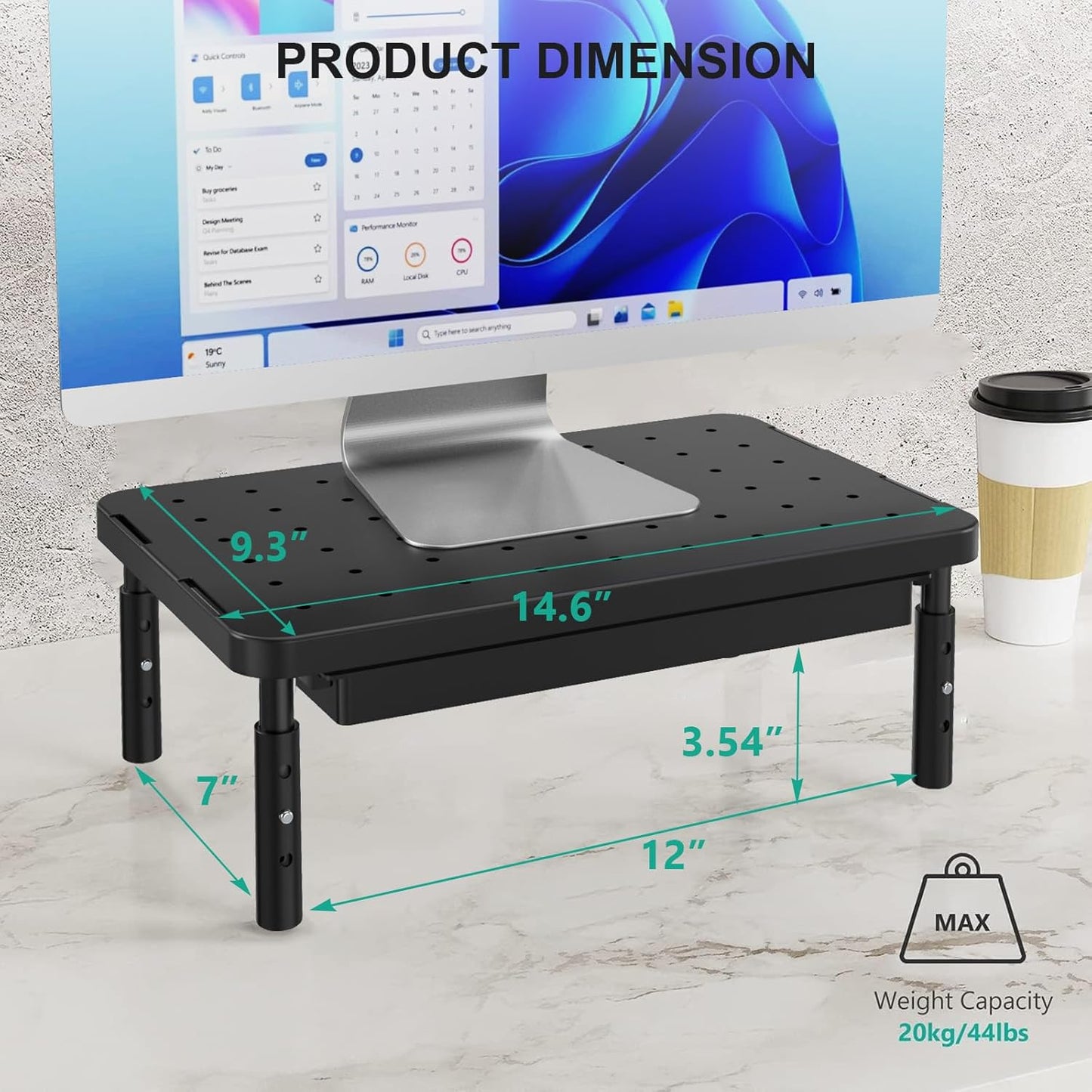 WALI Computer Monitor Stand for Desk, Adjustable Laptop Riser, Desk Monitor Stand Underneath Storage for Office, School Supplies (PTT001-B), 1 Pack, Black