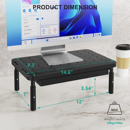 WALI Computer Monitor Stand for Desk, Adjustable Laptop Riser, Desk Monitor Stand Underneath Storage for Office, School Supplies (PTT001-B), 1 Pack, Black