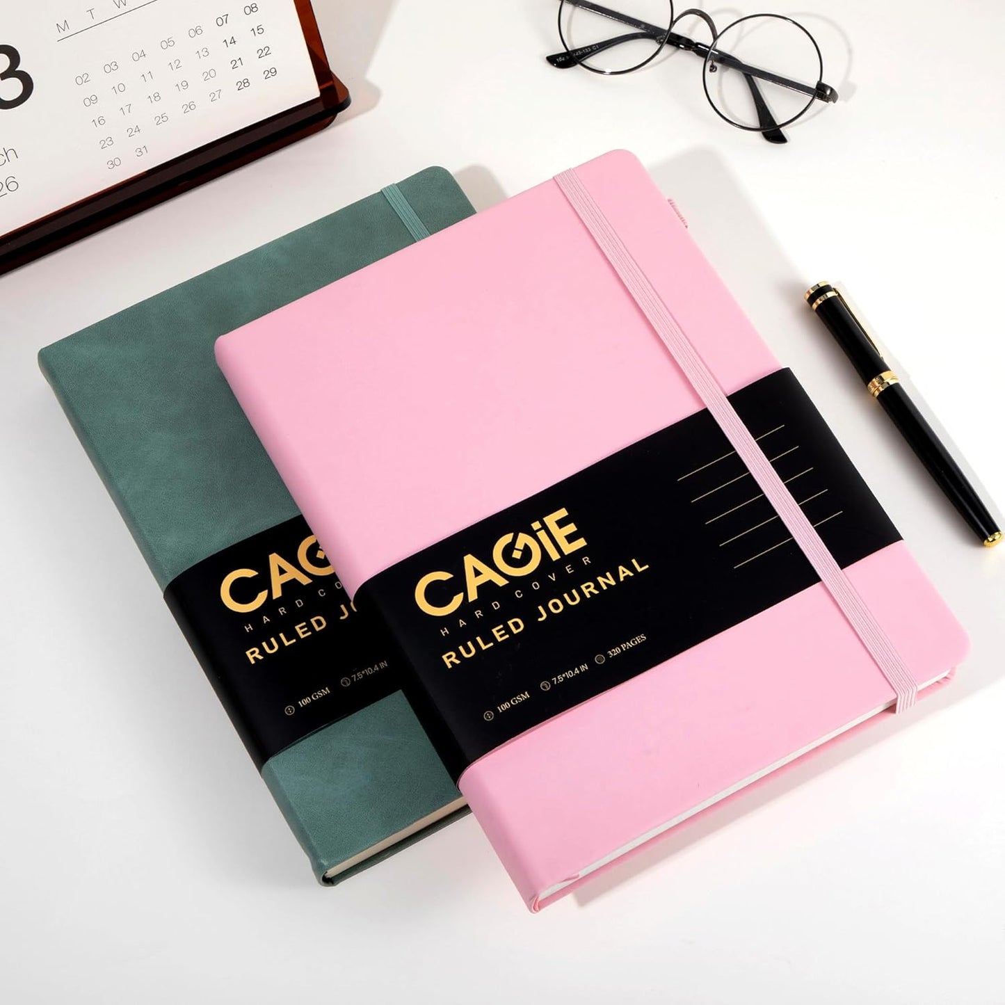 CAGIE Bullet Dotted Journal Notebook 320 Pages 100 GSM Paper Hardcover A5 Dot Grid Notebook Leather Journals for Writing Women Men Work Journaling, Green
