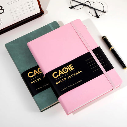 CAGIE Bullet Dotted Journal Notebook 320 Pages 100 GSM Paper Hardcover A5 Dot Grid Notebook Leather Journals for Writing Women Men Work Journaling, Green