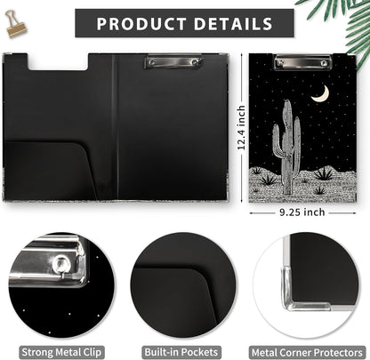 Gothic Moon Phase Clipboard Folio with Storage, Witchy Moon Decorative Clipboard Folder, Gothic Black Gold Clipboards for Women, Witchy Gifts Office Supplies, 12.4x9.2In