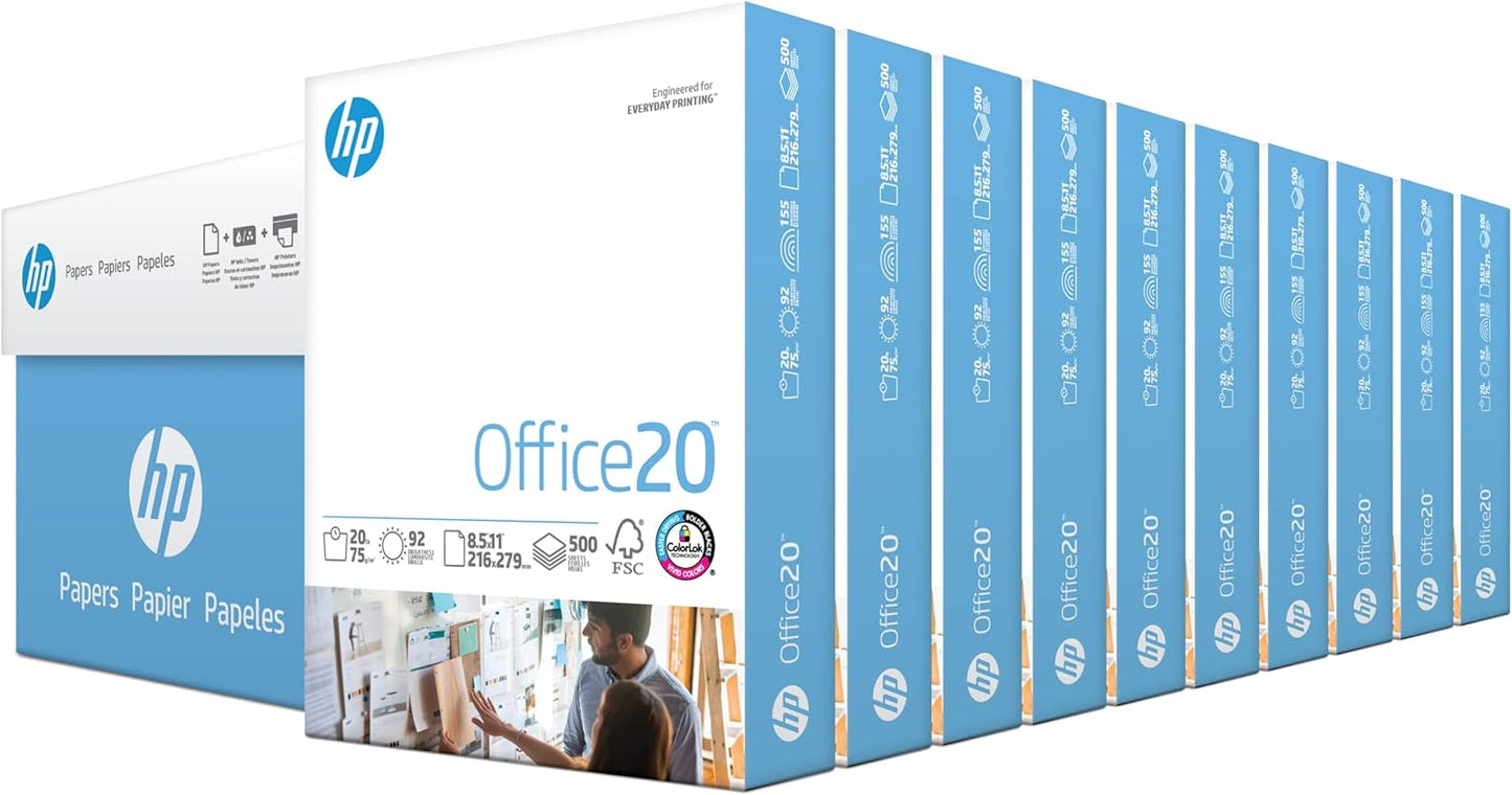 HP Printer Paper | 8.5 x 11 Paper | Office 20 lb | 3 Ream Case - 1500 Sheets | 92 Bright | Made in USA - FSC Certified | 112090C, White