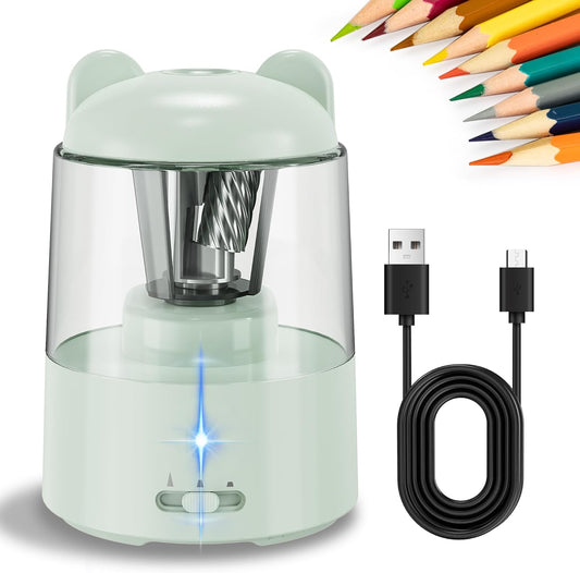 ZMOL Colored Pencil Sharpener, Rechargeable Electric Pencil Sharpener, Auto Stop, Pencil Sharpeners for Battery Powered Cute for Kids Gift No.2/Colored Pencils (6-8mm), Classroom/Office/Home Pink
