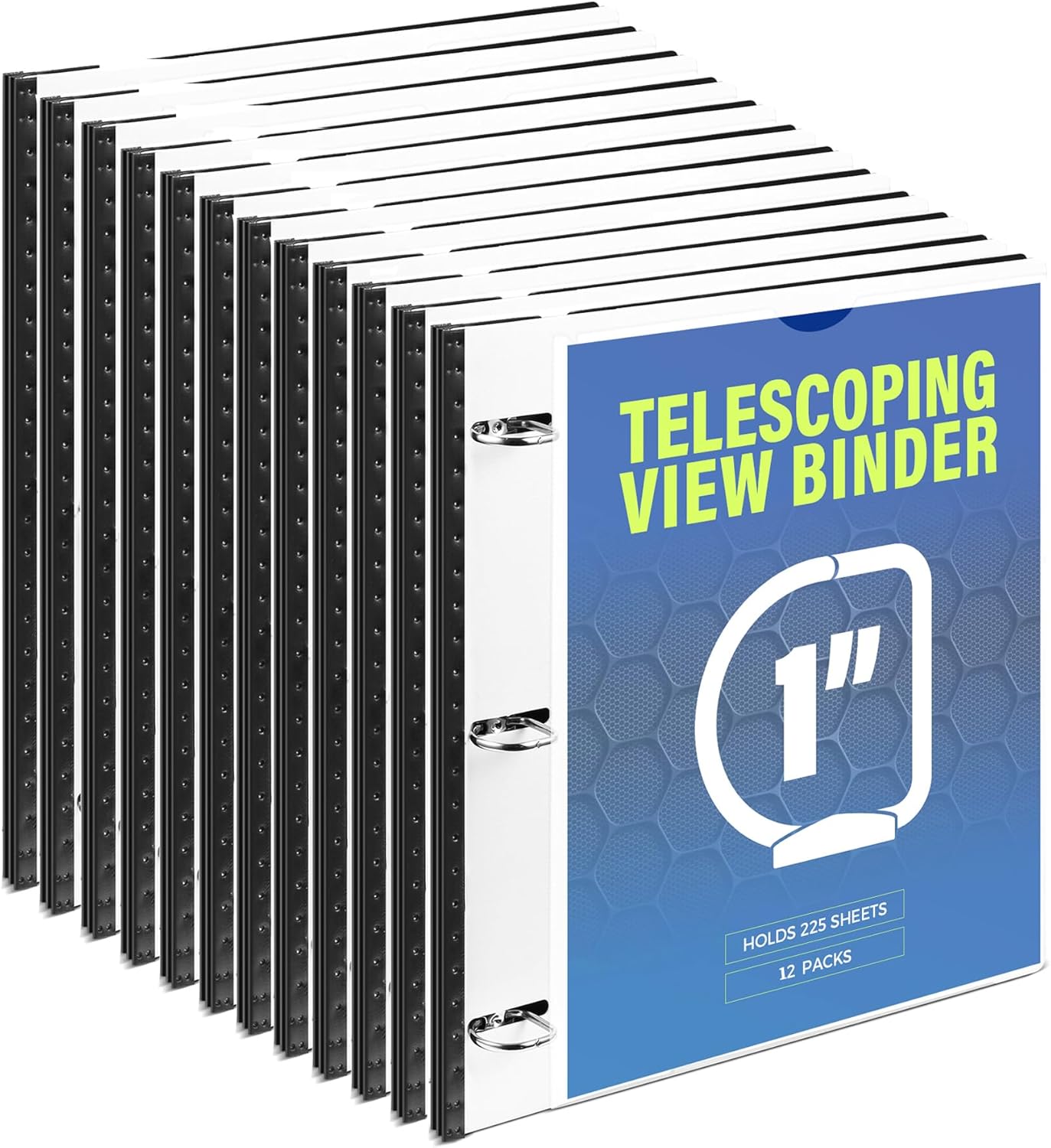 WOT I 1 Inch Telescoping 3 Ring Binder 4 Pack, Expandable Flexible Binder with Customizable Front Cover & Clear Catalog Pocket, Holds 225 Sheets, School Office Supplies, White