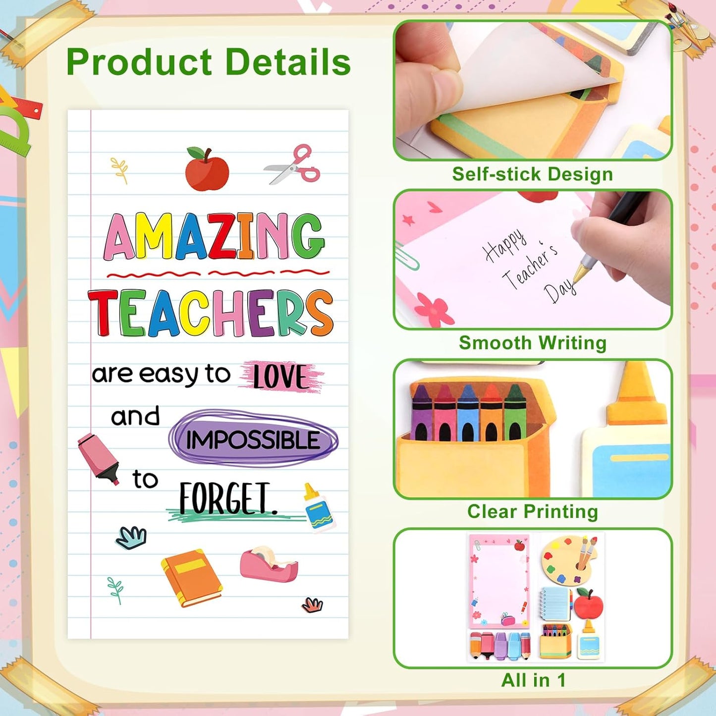 Ceiba Tree Teacher Sticky Notes Set Self-Stick Memo Pads Page Markers Thank You Teachers Giftd for Appreciation Week End of Year