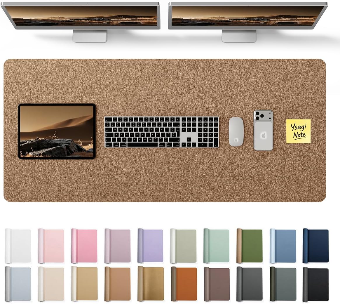 YSAGi Leather Office Desk Pad Protector, Large Mouse Pad, Non-Slip, PU Leather, Laptop Desk Blotter, Waterproof Writing Pad for Office and Home, Black, 23.6" x 13.8" - Colors B