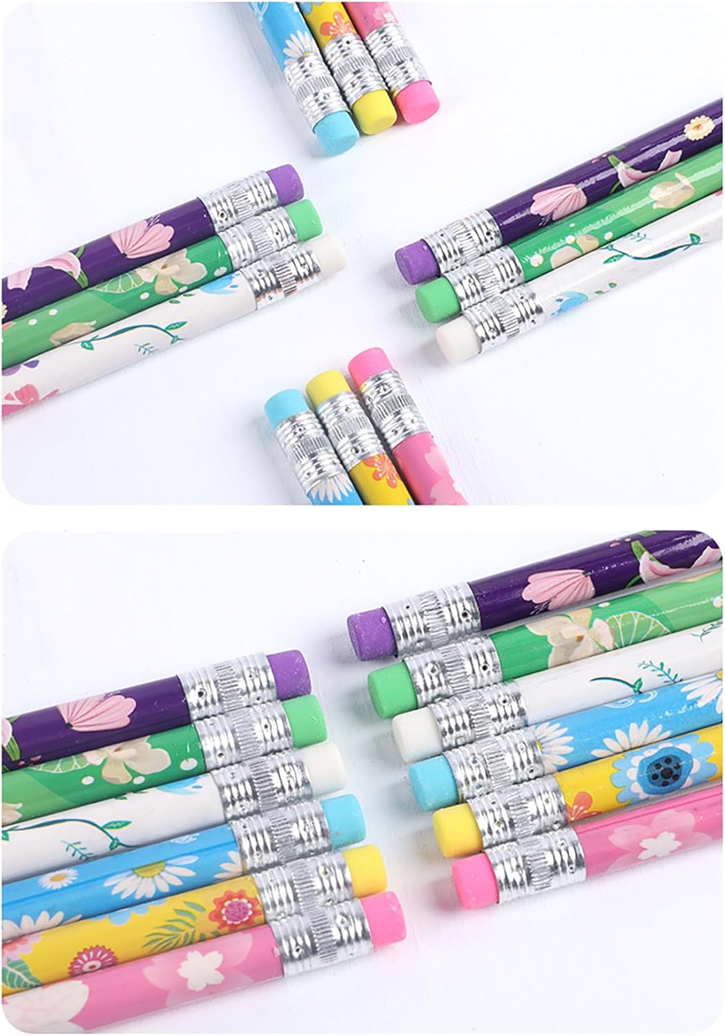 48 pcs Flowers Pencils with Eraser Wood Pencils Bulk for Writing and Drawing (Flowers, 48)