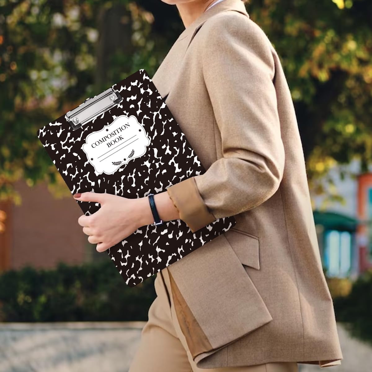 WAVEYU Fashion Cute Clipboard, Decorative Office Hardboard Wood Nursing Clip Board for Standard A4 Letter Size for Students, Women, Men, 12.5"x 9", Black+White02