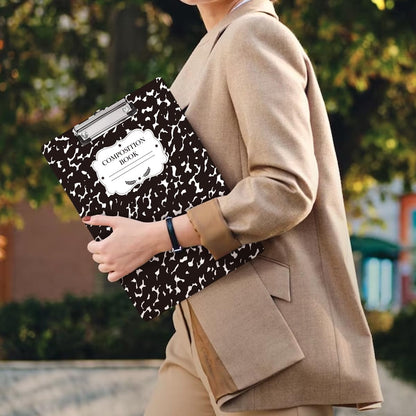WAVEYU Fashion Cute Clipboard, Decorative Office Hardboard Wood Nursing Clip Board for Standard A4 Letter Size for Students, Women, Men, 12.5"x 9", Black+White02