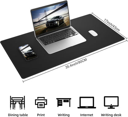 Large Desk Mat 47.2" x 17" Leather Desk Pad Protector with Natural Cork & PU Leather, Non-Slip Office Desk Mat, Large Mouse Pad, Waterproof Desk Blotter pad for Office&Home(Black)