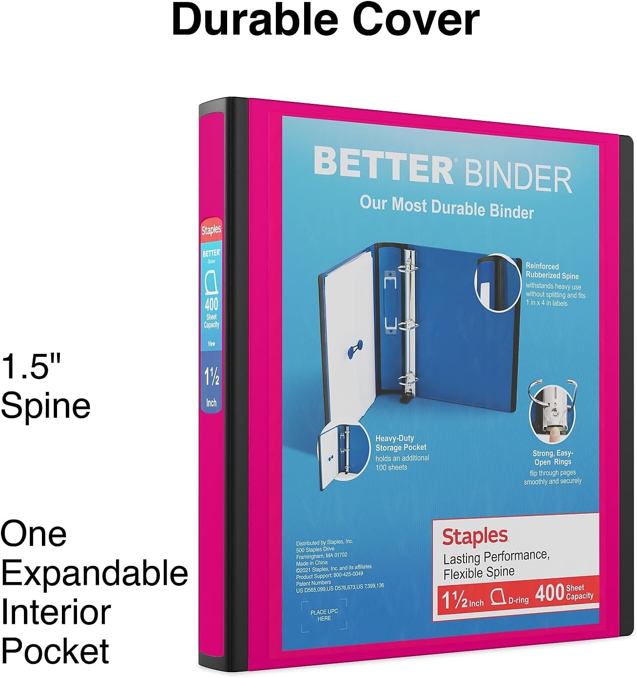 Staples Better Binder 2-Inch D-Ring View Binder, Reinforced Spine, Holds Up to 540 Sheets, Teal, for Office & School