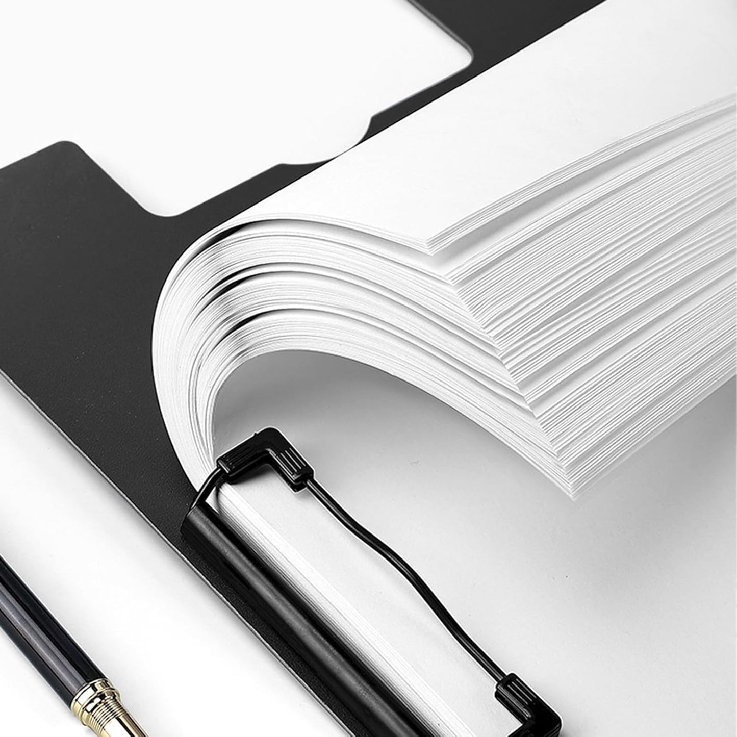 VANRA Clipboard Folder A4 File Cover Clipboards with Double Metal Clips, Plastic Foldable Binder Clipboard with Pen Holder for Office School Classroom (Black)