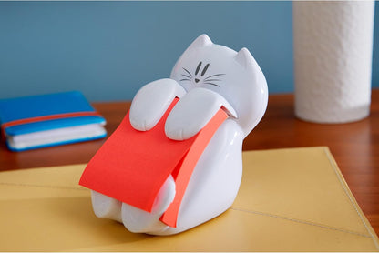 Post-it Dispenser, Sticky Note Holder, White Cat Design, Includes 45 Pop-Up Sheets of 3 in x 3 in Pink, Sticky Notes Holder for Desk, Classroom or Office Supplies