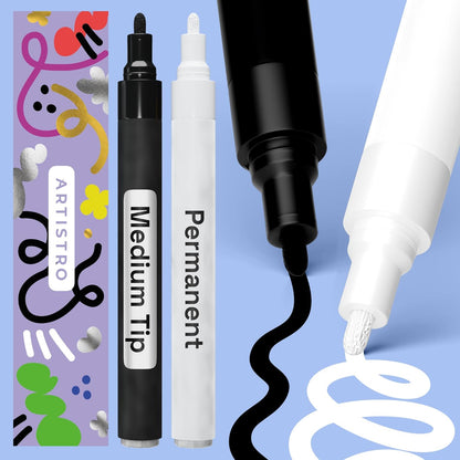 ARTISTRO 2 White Permanent Marker - Waterproof Markers for Tire, Fabric, Rocks, Glass, Ceramic, Wood, Paper - Oil Based Paint Pens - Extra-Fine Tip 0.7mm