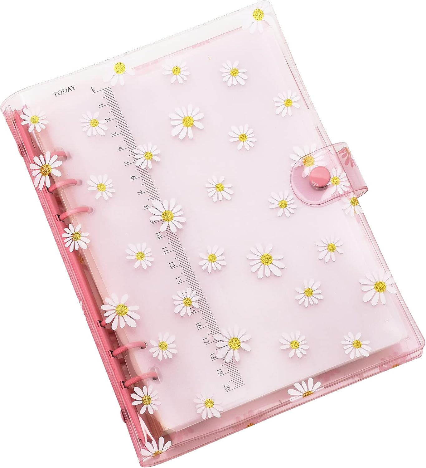 A6 A5 6-Holes Colorful PVC Cover Round Ring View Binder with Snap Button Closure File Folder for Loose Leaf Sheet Protectors Notebook Refill (Pink Daisy, A5 Mini Set) - Colors A