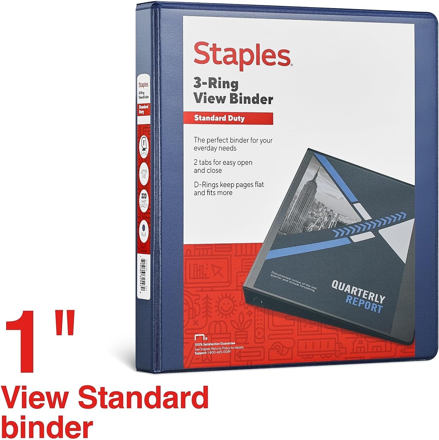 Staples Standard 2-Inch 3-Ring View Binder, Holds Up to 450 Sheets, Orange, Durable Binder for Office & School