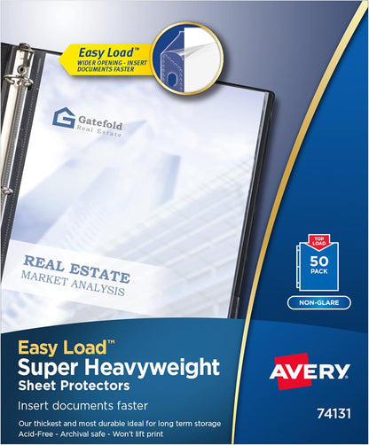 Avery Diamond Clear Super Heavyweight Sheet Protectors, Easy Load, 50 Document Protectors (74130)