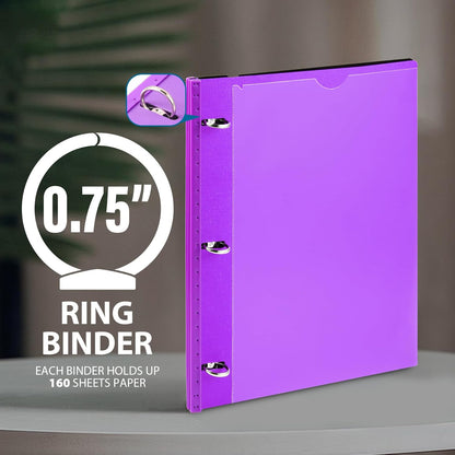 WOT I 1 Inch Telescoping 3 Ring Binder 4 Pack, Expandable Flexible Binder with Customizable Front Cover & Clear Catalog Pocket, Holds 225 Sheets, School Office Supplies, White