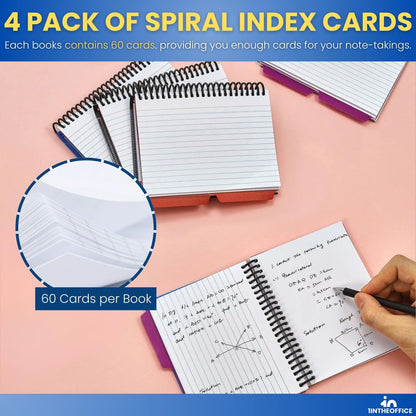 1InTheOffice Index Cards 4 x 6 Ruled, Spiral Bound, 120 White Cards/Spiral (2 PACK)