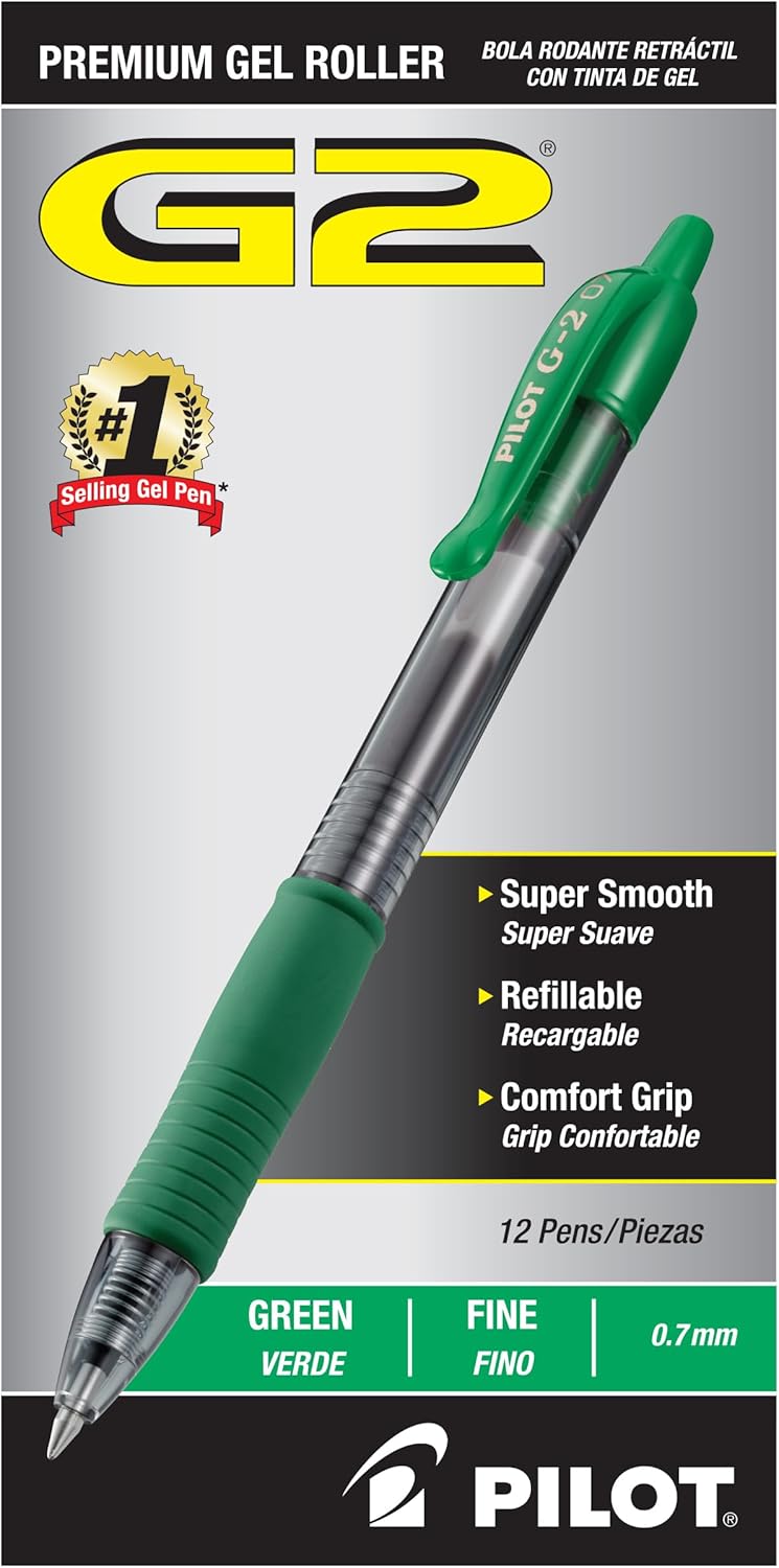 PILOT G2 Premium Refillable & Retractable Rolling Ball Gel Pens, Fine Point, Blue Ink, 12-Pack (31021)
