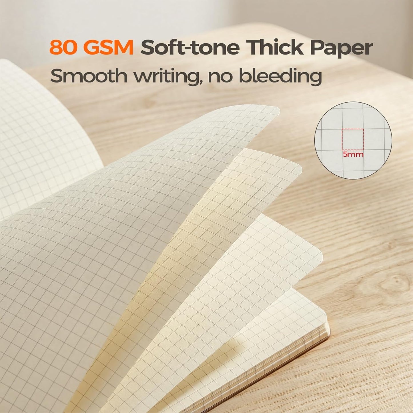 5 Pack Kraft Notebooks Bulk A5, 60 Pages Grid Graph Paper Journals, 8.3x5.5 Inches, Natural Kraft Cover Composition Notebooks for School Office Students Artists