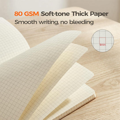 5 Pack Kraft Notebooks Bulk A5, 60 Pages Grid Graph Paper Journals, 8.3x5.5 Inches, Natural Kraft Cover Composition Notebooks for School Office Students Artists