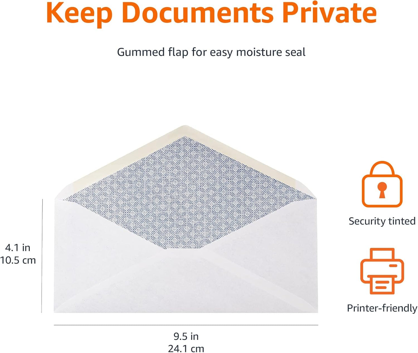 Amazon Basics #10 Security Tinted Business Envelopes for Documents and Invoices, Quality Seal, 4-1/8" x 9-1/2", White, Pack of 500
