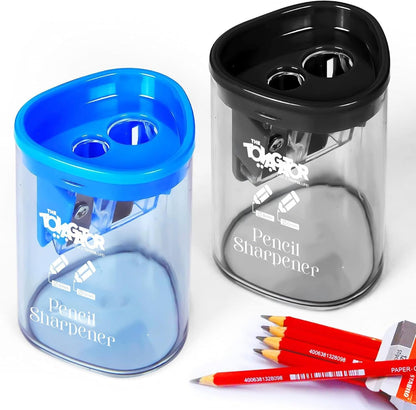 Manual Pencil Sharpener - 2 Pcs Dual Hole Pencil Sharpeners for Standard & Large Sized Pencils - Premium Quality Handheld Pencil Sharpener for Kids, Adults, Artists, Home & Office Uses