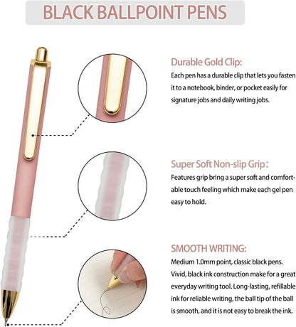 Linbsunne Ballpoint Pens Black Medium Point 1mm Pen with Super Soft Grip Ball Point Pen for Men Women Retractable Pens