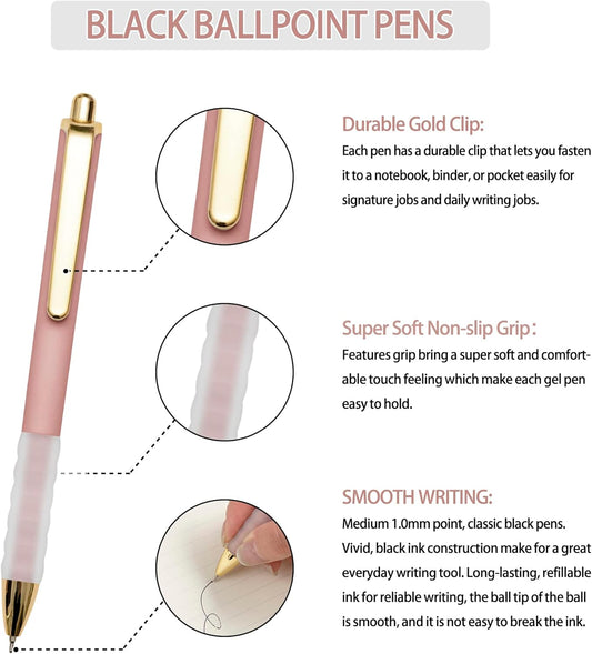 Linbsunne Ballpoint Pens Black Medium Point 1mm Pen with Super Soft Grip Ball Point Pen for Men Women Retractable Pens