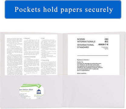Zzrywuty 50 Packs Two Pocket File Folders with Business Card Slot,Textured Paper,Letter Size,Holds 100 Plus Sheets for School,Office,Business,Royal Blue