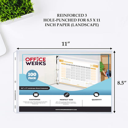 Performore 50 Sheet Protectors, Landscape Clear Sheet Protectors 8.5 X 11 Inch for 3 Ring Binder, Plastic Sheet Sleeves, Top Loading with 3 Hole-Punched Archival Safe, Non-Stick and Long-Lasting