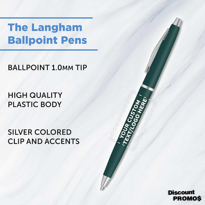 Personalized Langham Ballpoint Pens, Set of 10/50/100 by DISCOUNT PROMOS - Black Ink, Great for Office, Business, Tradeshows - Black