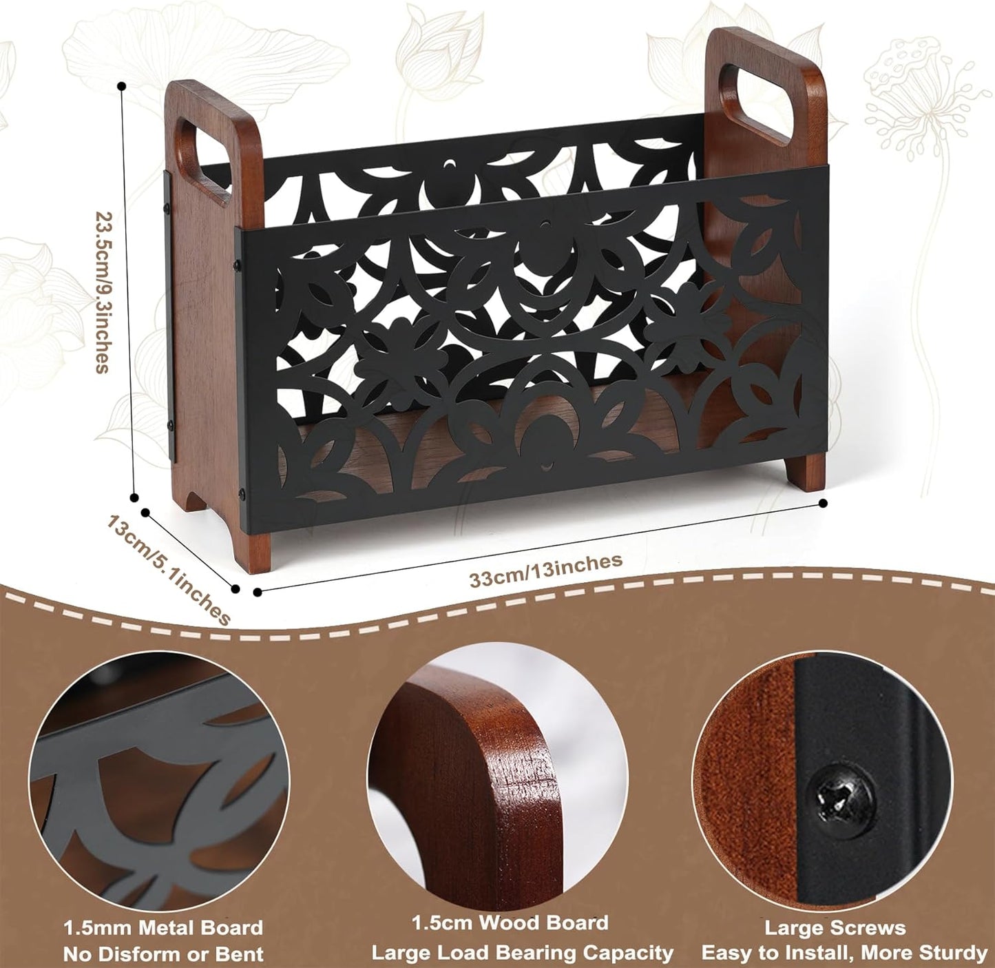 QILICHZ Magazine Holder,Wood Magazine Rack,Rustic Magazine File Holder,Magazine Storage Basket,Magazine Rack Floor,Farmhouse Magazine Organizer for Magazines,Books,Newspapers