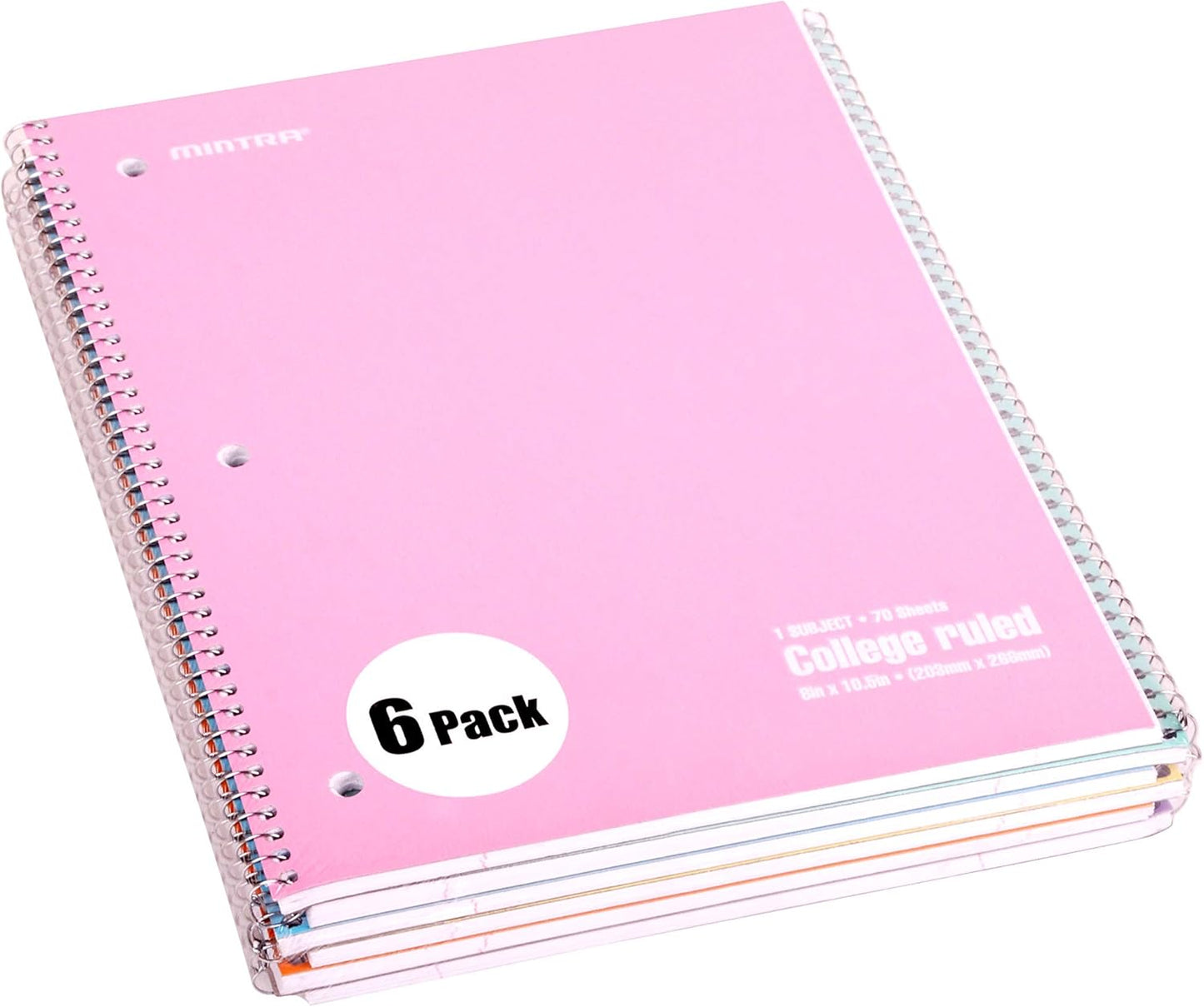 Mintra Office Spiral Notebooks, Wirebound, Journals for School, Work, Business, Aesthetic Stationery, Writing Pads, Teacher & Student Supplies (6, Pastel, College)
