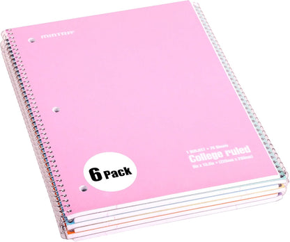 Mintra Office Spiral Notebooks, Wirebound, Journals for School, Work, Business, Aesthetic Stationery, Writing Pads, Teacher & Student Supplies (6, Pastel, College)