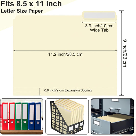 48 Pack Colored Plastic File Folders with Tabs and Sticky Labels Sturdy 1/3 Cut Tab Manila File Folders Letter Size 8. 5 x 11 Inch for Office Home Supplies Organizer Documents(Black)