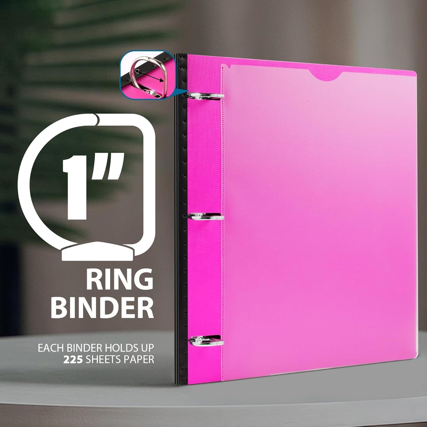 WOT I 1 Inch Telescoping 3 Ring Binder 4 Pack, Expandable Flexible Binder with Customizable Front Cover & Clear Catalog Pocket, Holds 225 Sheets, School Office Supplies, White