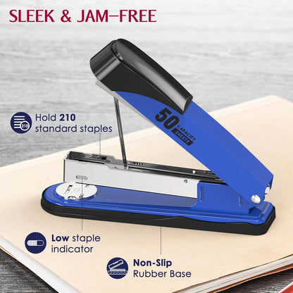 Metal Stapler Heavy Duty 50 Sheet Capacity with 1750 Staples and Staple Remover, Full Strip Staplers for Desk, No Jam, Non-Slip for Office & Classroom, Black