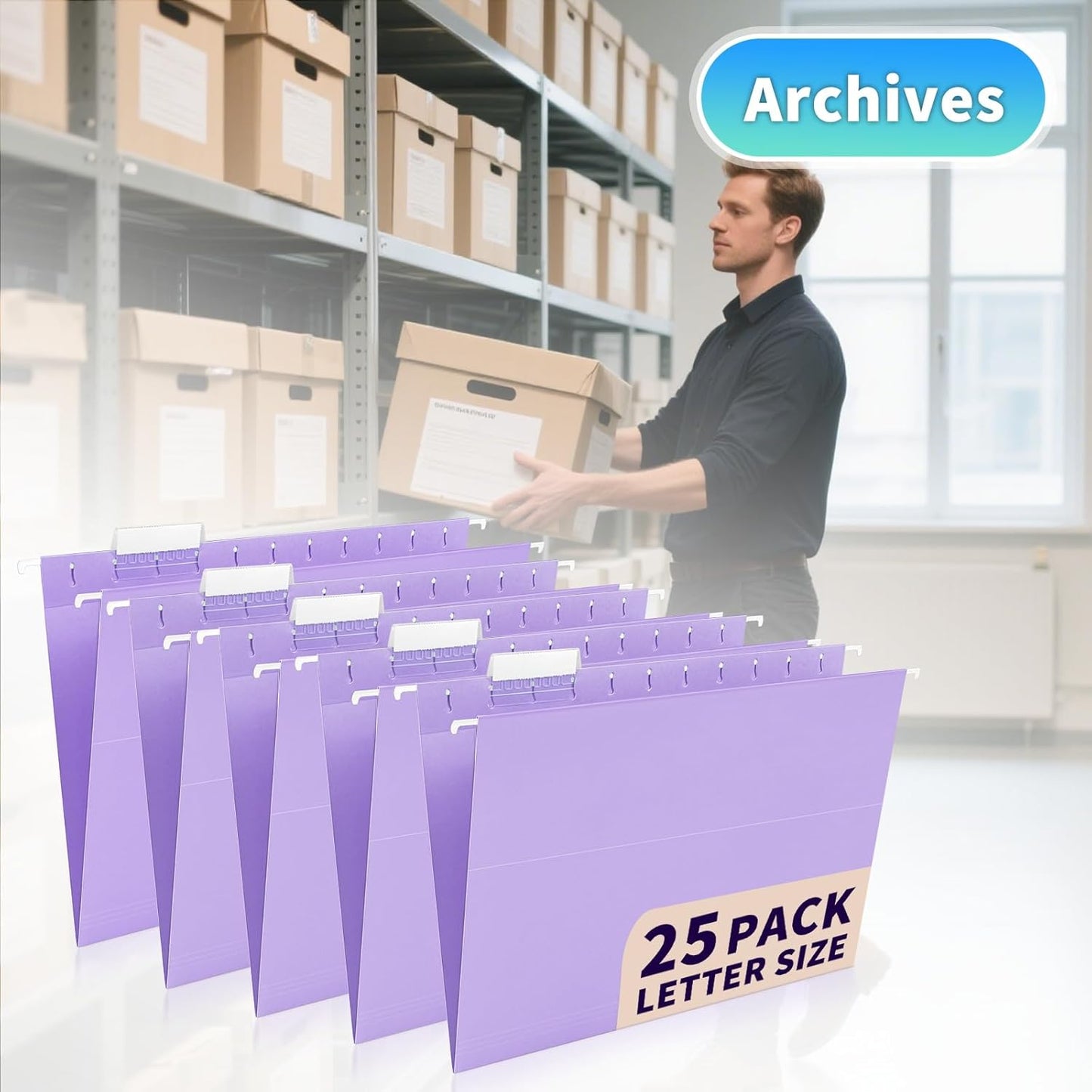 25-Pack Green Hanging File Folders, Letter Size (8.5" x 11") with 1/5-Cut Tabs,Includes 35 Transparent Label Cards & 50 Sticker Labels for Home & Office Organization