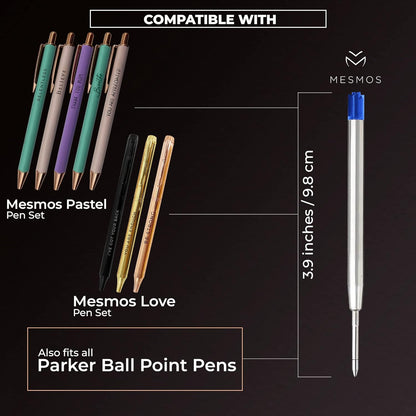 MESMOS 6 Pack 3.9 inch (9.8cm) Pen Refills Ballpoint, Compatible with Ballpoint Parker Pen, (Black Ink)