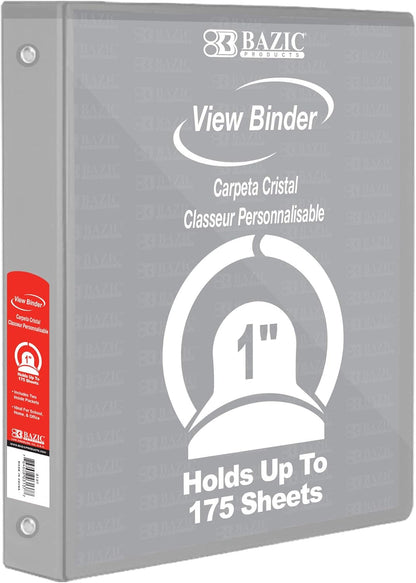 BAZIC Products 3 Ring Binder - Green, Economy View Binder with Clear Overlay Cover and Round Rings, Organizer for School Office Home Use, 1-inch Capacity Holds 175 Sheets Paper, 12-Pack