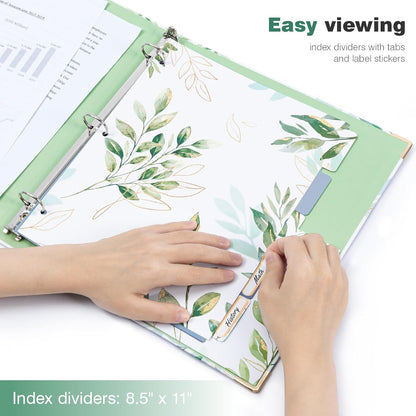 Ospelelf Binder 3 Ring 1 Inch, Floral Round Ring Clipboard Binder for Letter Size with 5 Tab Dividers, File Folder Labels, for School and Office Supplies