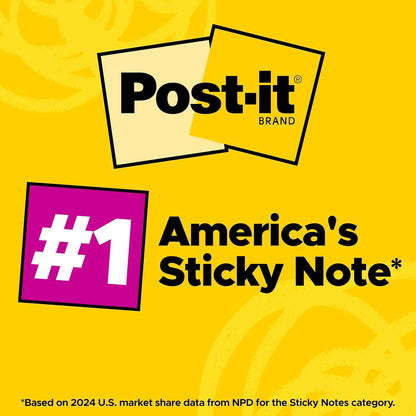 Post-it Super Sticky Lined Notes, 6 Sticky Note Pads, 4 x 4 in., School Supplies, Office Products, Sticky Notes for Vertical Surfaces, Monitors, Walls and Windows, Energy Boost Collection