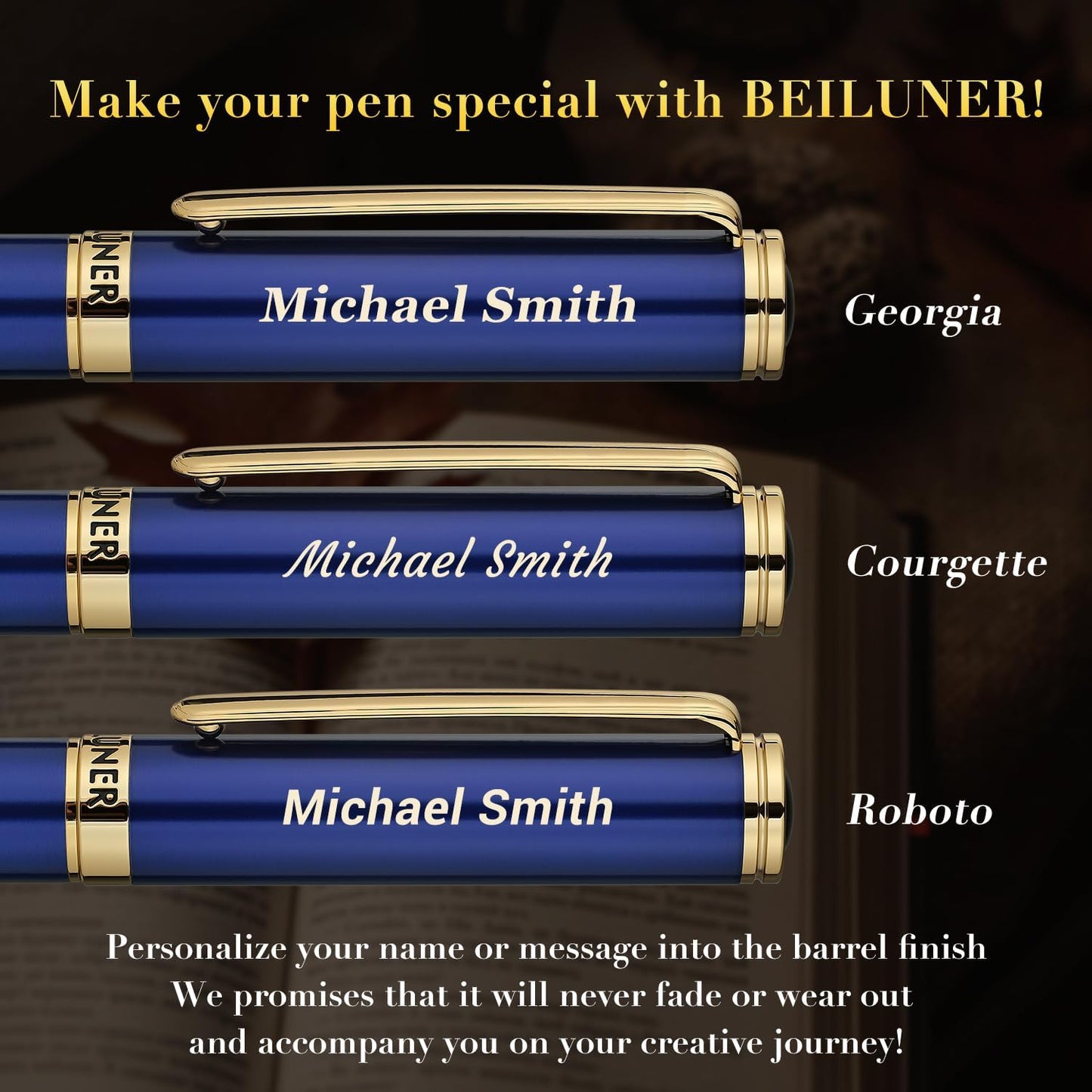 BEILUNER Luxury Rollerball Pen, Stunning Green Lacquer with 24K Gold Trim,Noble and Elegant Designs,Schneider Ink Refill, Best Gift Set for Men & Women, Refillable, Executive Writing, Nice Pens