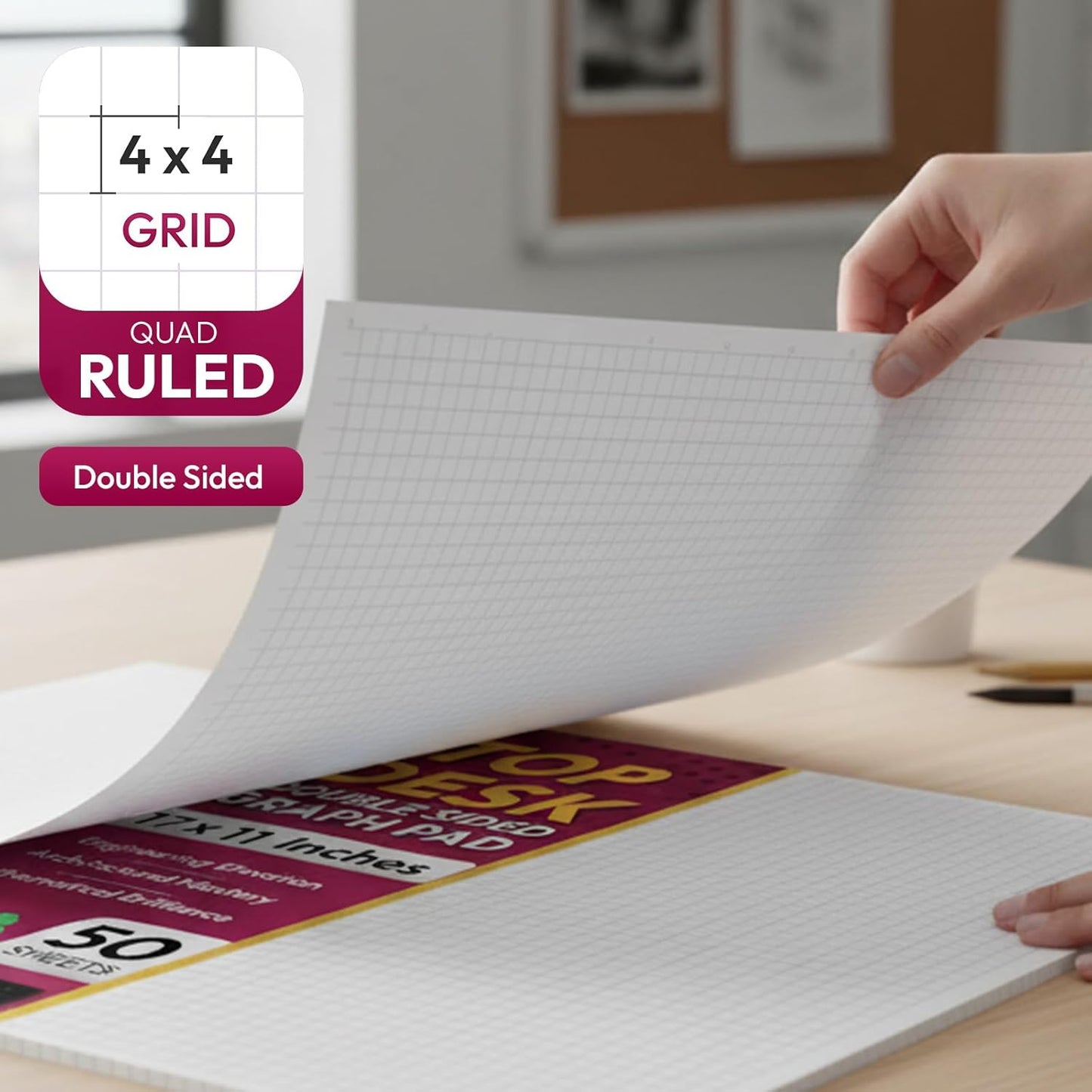 CADMUSPRO Graph Paper Pads 8.5x11 inch, 50 Sheets, Double-Sided, 80 GSM Quadrille Grid Math Notebook for students, Engineering Pad & Blueprint Drafting Paper, Architecture Sketch